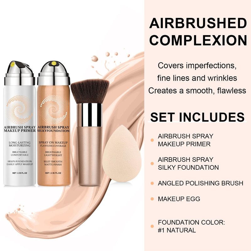 AirBrush Foundation Spray - Full Coverage Silky Mist Makeup | Lightweight Hydrating Formula (01 Natural)