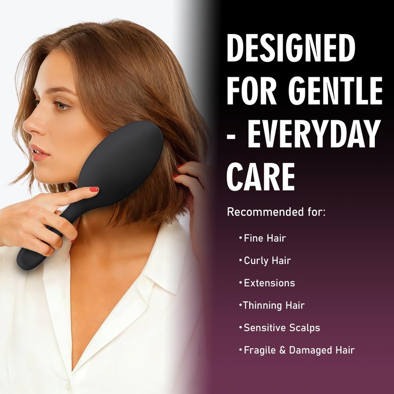Boar Bristle Brush for Women, Men & Kids, Detangling Brush for Thick, Thinning, Dry or Wet Hair with Nylon Pins, Smooth & Shine Brush for Long Styles and Extensions – Black