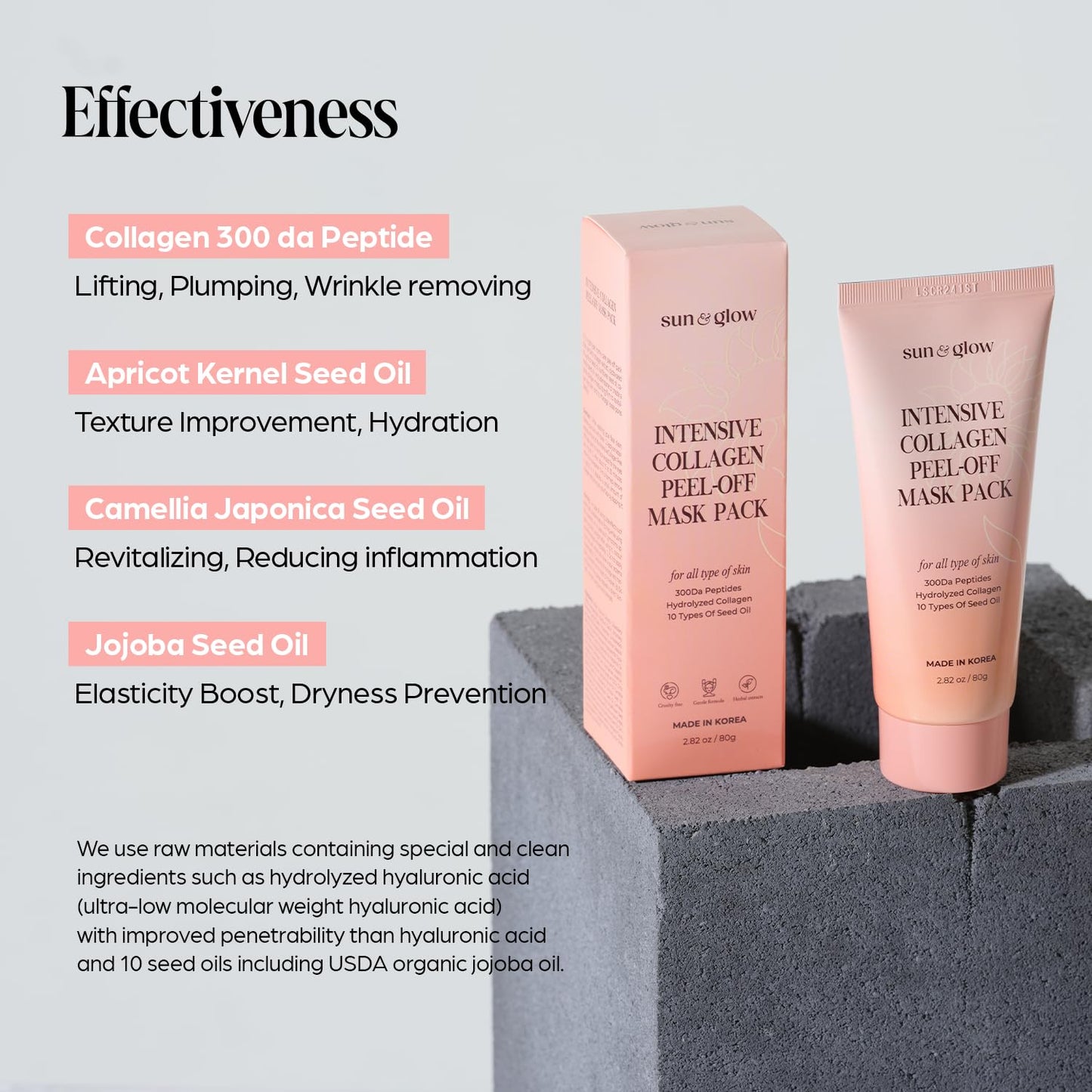 Intensive Collagen Peel-Off Mask Pack - Hydrolyzed 300da Peptides & 10 Seed Oils | Korean Skincare (2.82oz)