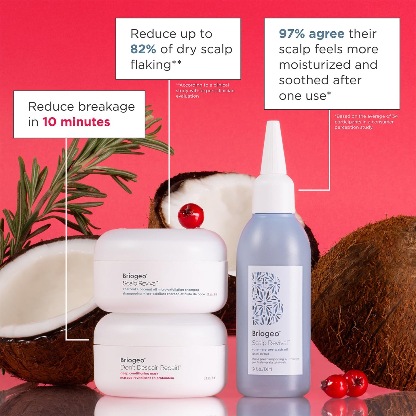 Briogeo Healthy Hair Delights Holiday Kit | Clean Hair Repair Gift Set for All Hair Types | Deep Conditioning Mask, Scalp Scrub & Rosemary Pre-Wash Oil | Vegan & Cruelty-Free