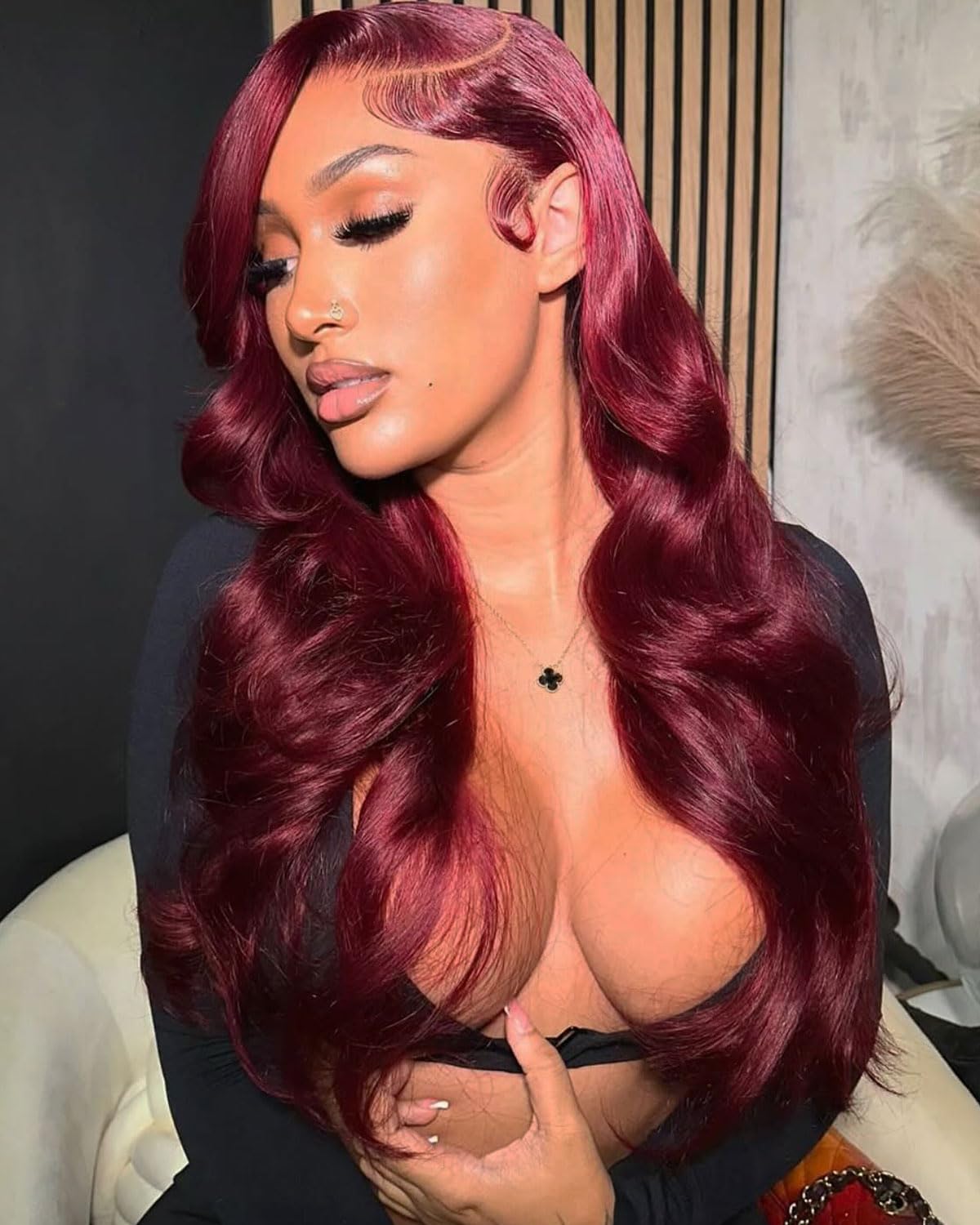 Ruiieea 99J Burgundy Lace Front Wig Synthetic 13x4 Lace Front Wig Body wave Lace Frontal Wig for Women Glueless Daily Use 26 Inch