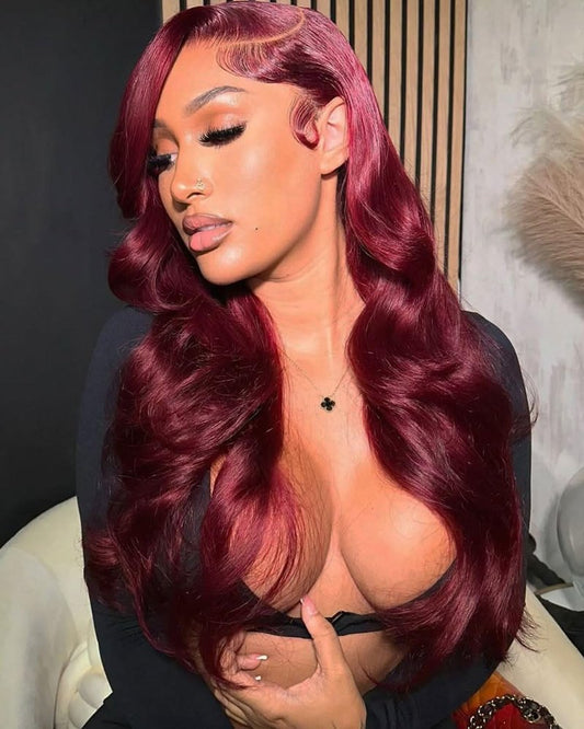 Ruiieea 99J Burgundy Lace Front Wig Synthetic 13x4 Lace Front Wig Body wave Lace Frontal Wig for Women Glueless Daily Use 26 Inch