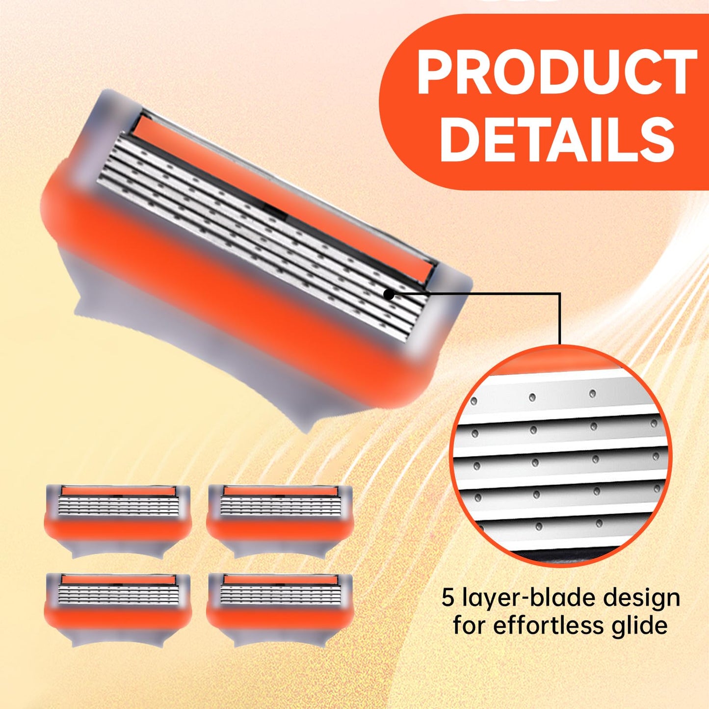 24 Pcs-Razor Blades Refills Compatible with Fusion 5 Blades,5-Layer Precision Anti Friction Manual Wet Shaving Blade Trimmer,Pivoting Head for Close and Comfortable Shave