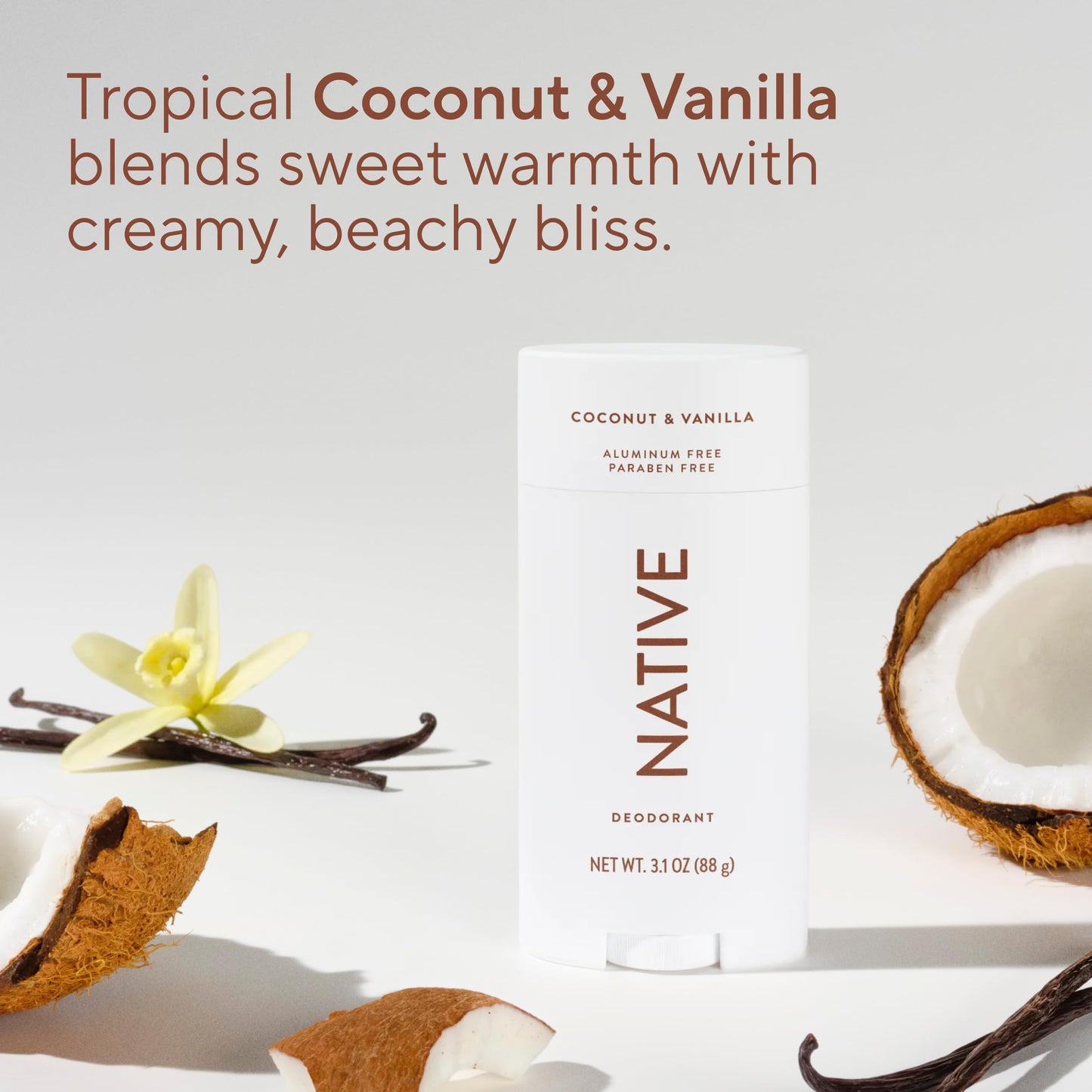 Native Aluminum Free Deodorant, Coconut & Vanilla, Large Size Stick, 72 Hour Odor Control, for Women & Men, Contains Naturally Derived Ingredients, 3.1 oz