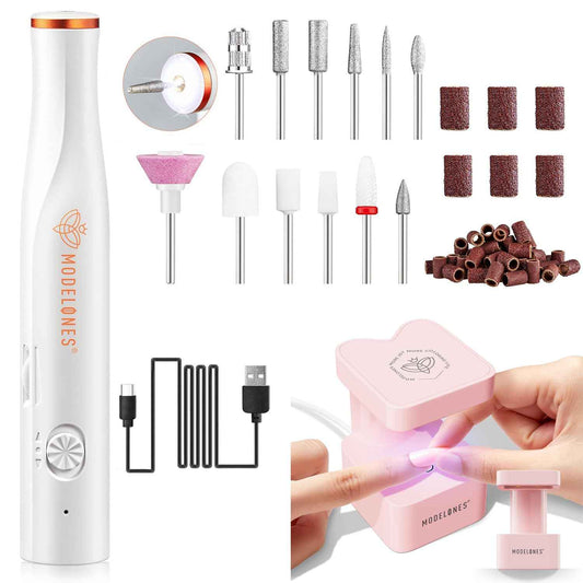 Modelones Cordless Pink UV Nail Lamp & Mini Nail Drill - Portable LED Dryer with 2 Timers for Fast Nail Extensions