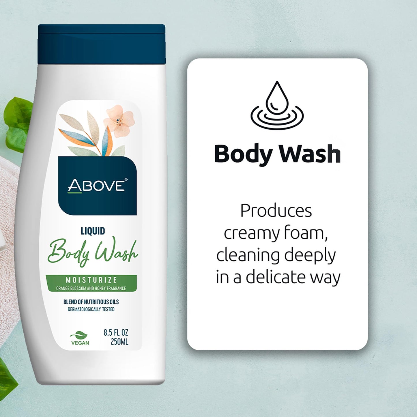 ABOVE Liquid Body Wash Moisturizer, 8.5 oz - Delicate Deep cleansing Skin Care with Creamy Foam - All Natural Body Wash - Suitable for All Skin Types