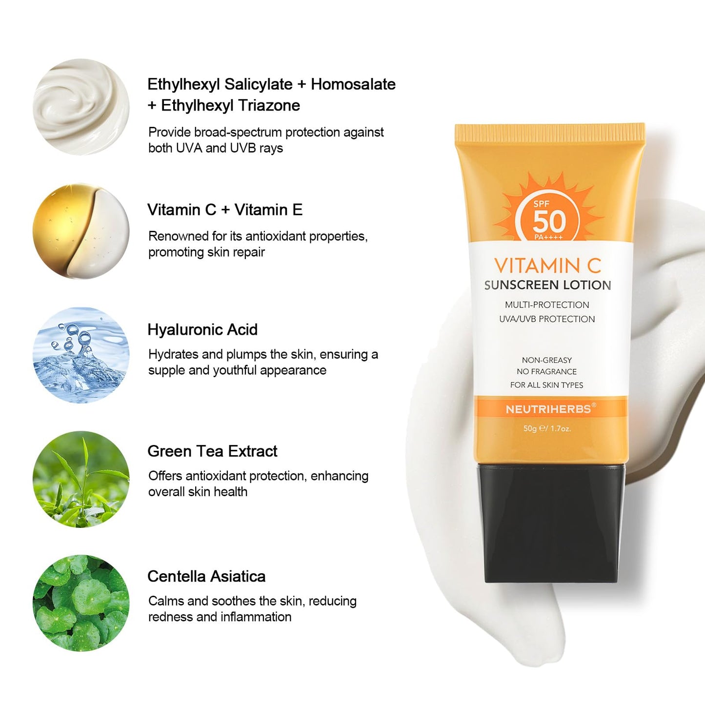 NEUTRIHERBS Sunscreen Tinted SPF 50 Face & Body PA++++ Sunblock Lotion, Broad Spectrum, Vitamin E & C Face Sunscreen