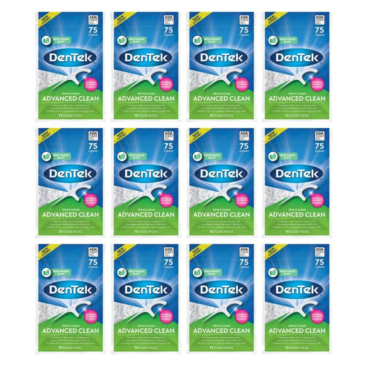 DenTek Advanced Clean Triple Clean Floss Picks, Mouthwash Blast, Dental Flossers for Plaque Removal, No Break No Shred Floss, Oral Care, 75 Count (Pack of 12)