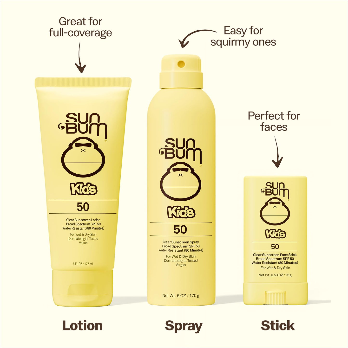 Sun Bum Kids SPF 50 Clear Sunscreen Face Stick | Wet or Dry Application | Hawaii 104 Act Compliant (Octinoxate & Oxybenzone Free) Broad Spectrum UVA/UVB Sunscreen | 0.53 oz (Pack of 2)