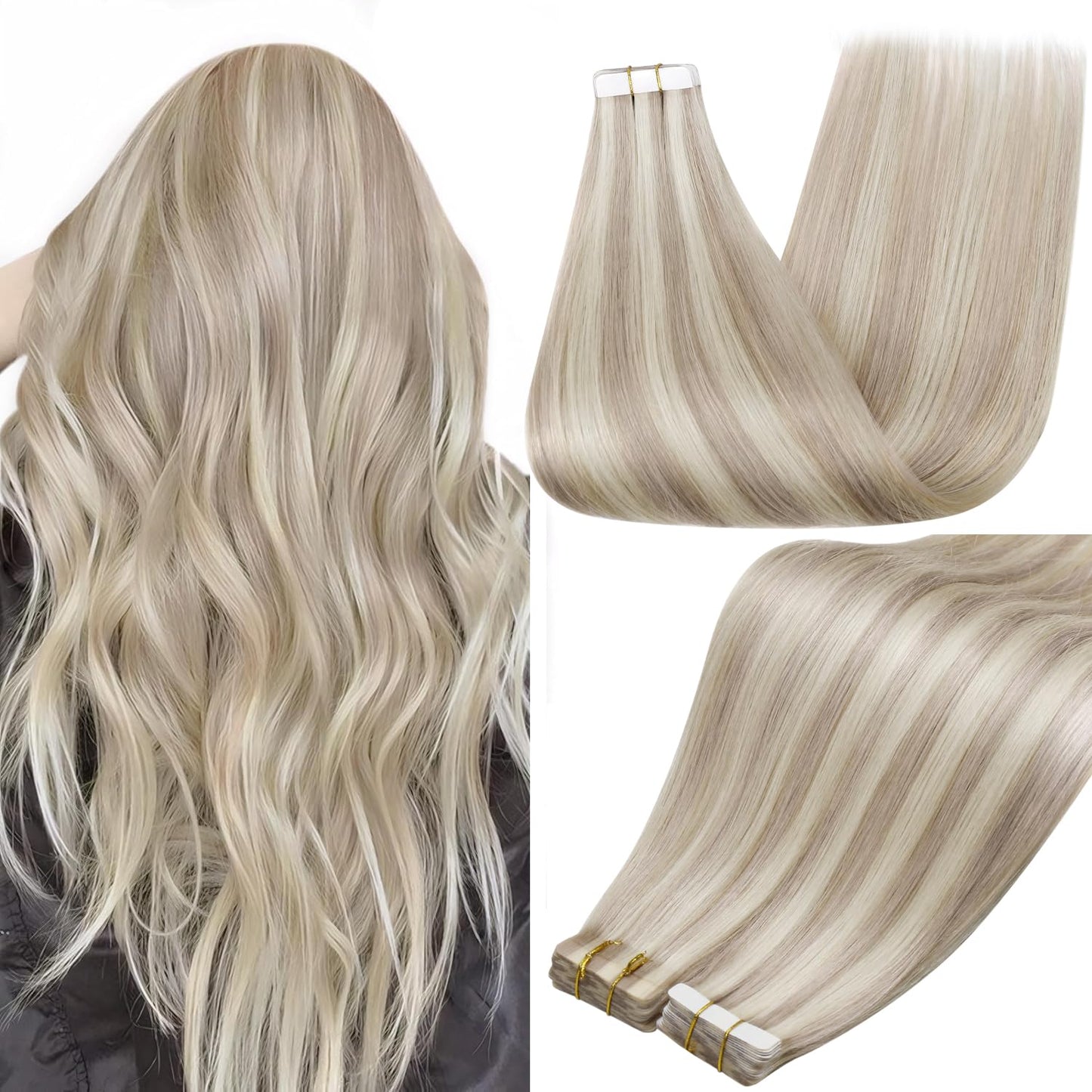 Full Shine Tape In Hair Extensions Human Hair, 18/613 Blonde 18 Inch