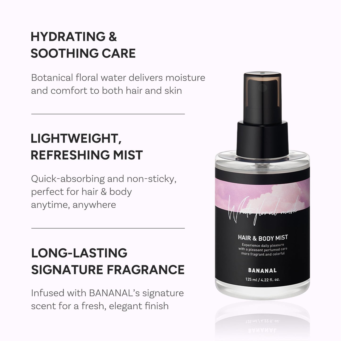 Perfumed Hair Mist for Women – Castor Oil for Shine & Long-Lasting Scent, Clean Hair Perfume & Body Mist – Botanical Waters & 17 Amino Acids, Sulfate, Paraben, Silicone-Free – White Floral Musk, 125ml