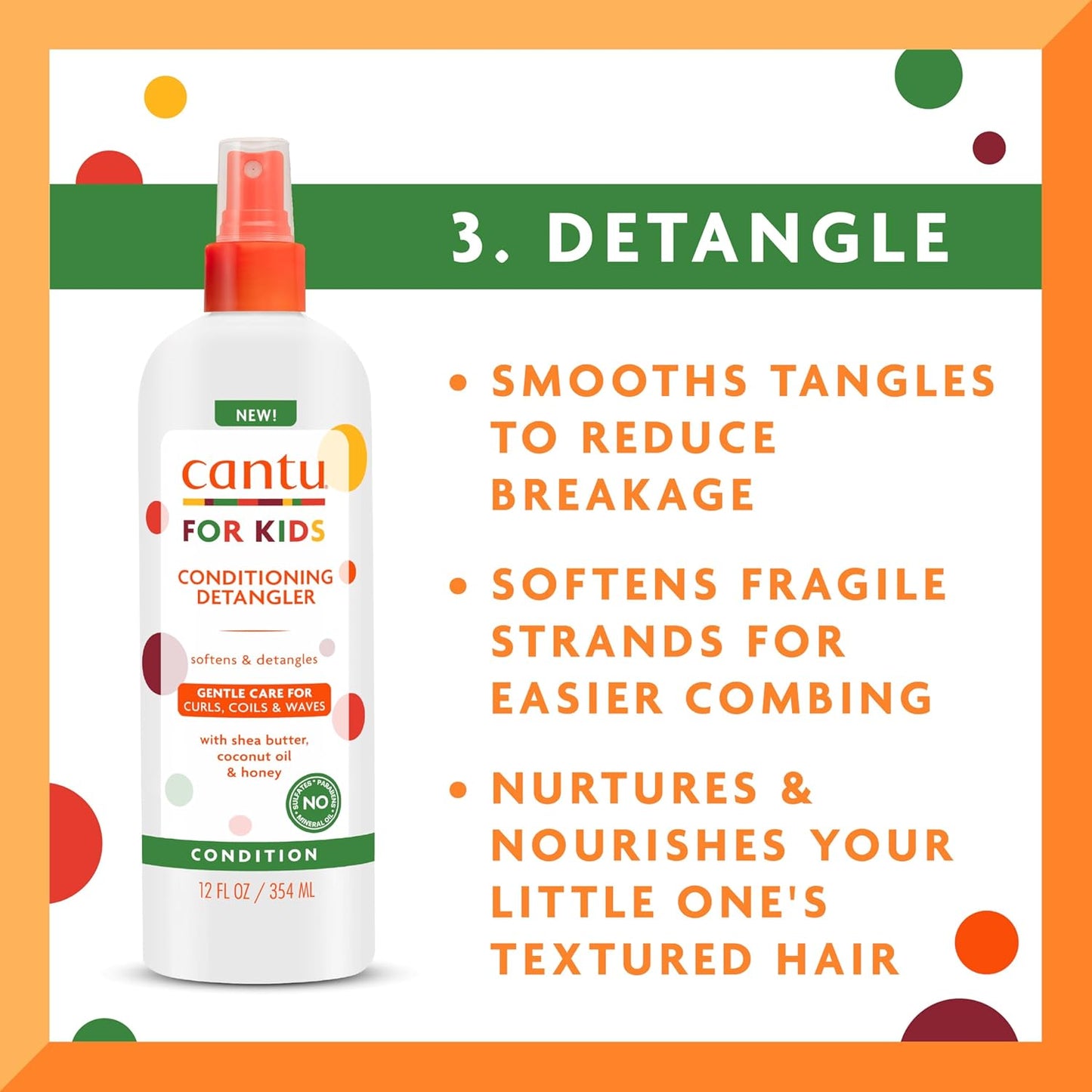 Cantu Kids Haircare Set - Shampoo, Conditioner, Detangler & Leave-In | Large Size Pack of 4