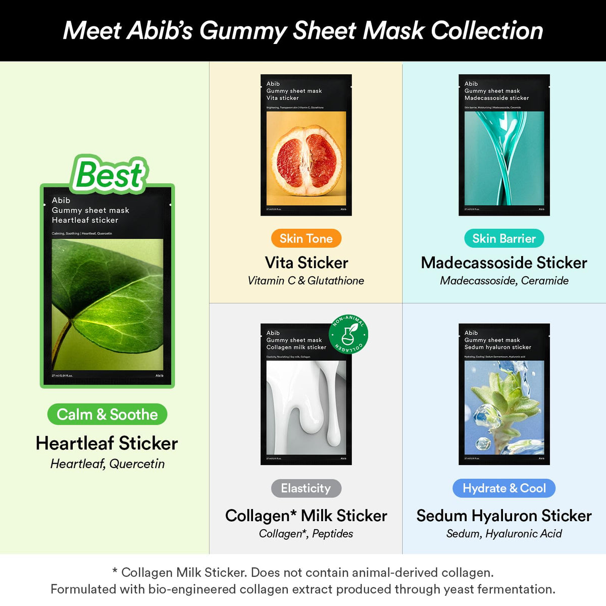 Abib Gummy Sheet Mask Milk Sticker 10 Sheets (Elasticity) I Korean Face Mask for Sensitive Skin, Soothing & Redness Relief, Daily Skincare Treatment, K-Beauty Sheet Mask