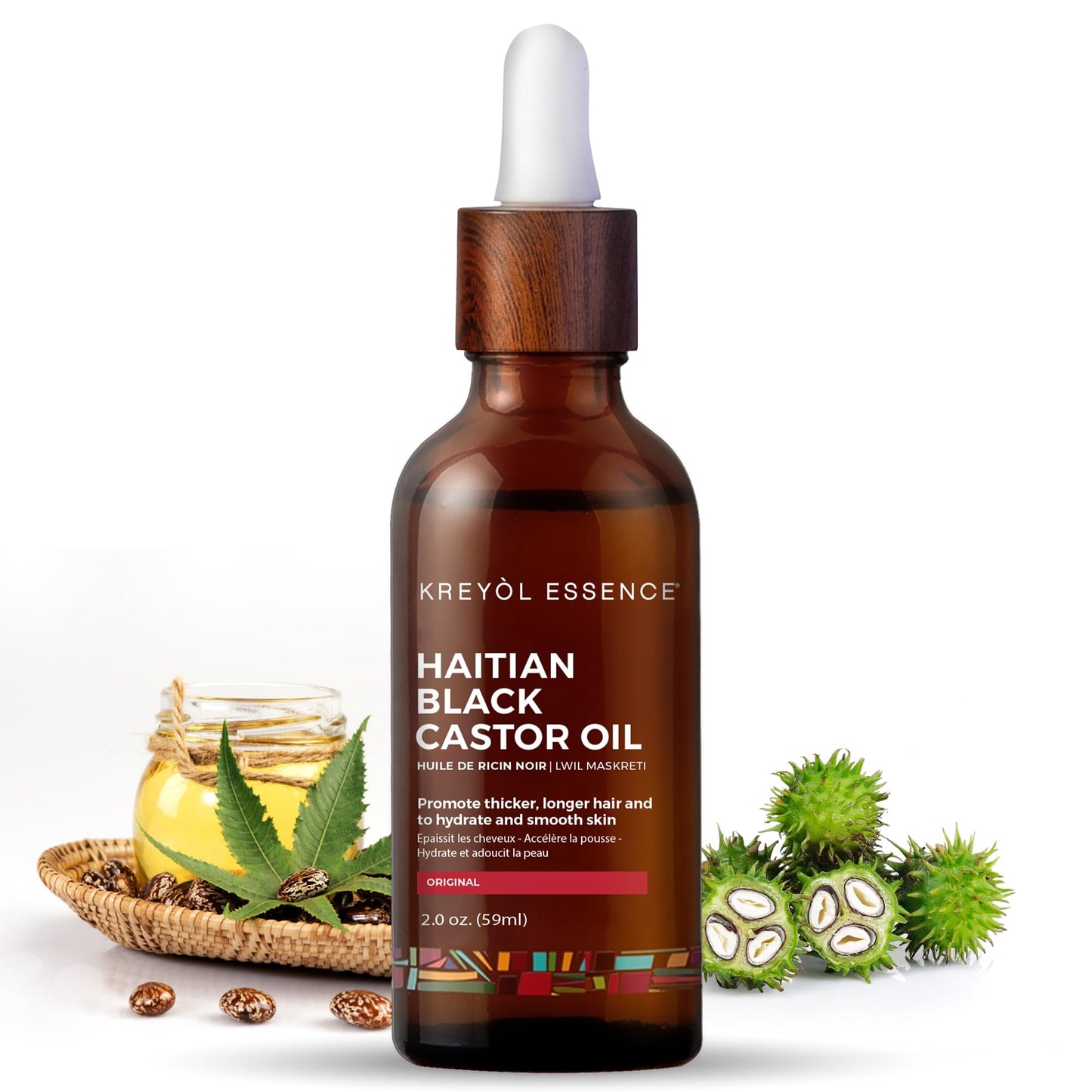 Kreyol Essence - Haitian Black Castor Oil for Skin and Hair, Glass Bottle - Cold Pressed, Hexane Free, Fuller-Looking Hair, Natural Humectant, Mango Papaya & Coconut, 3.4 Fl Oz
