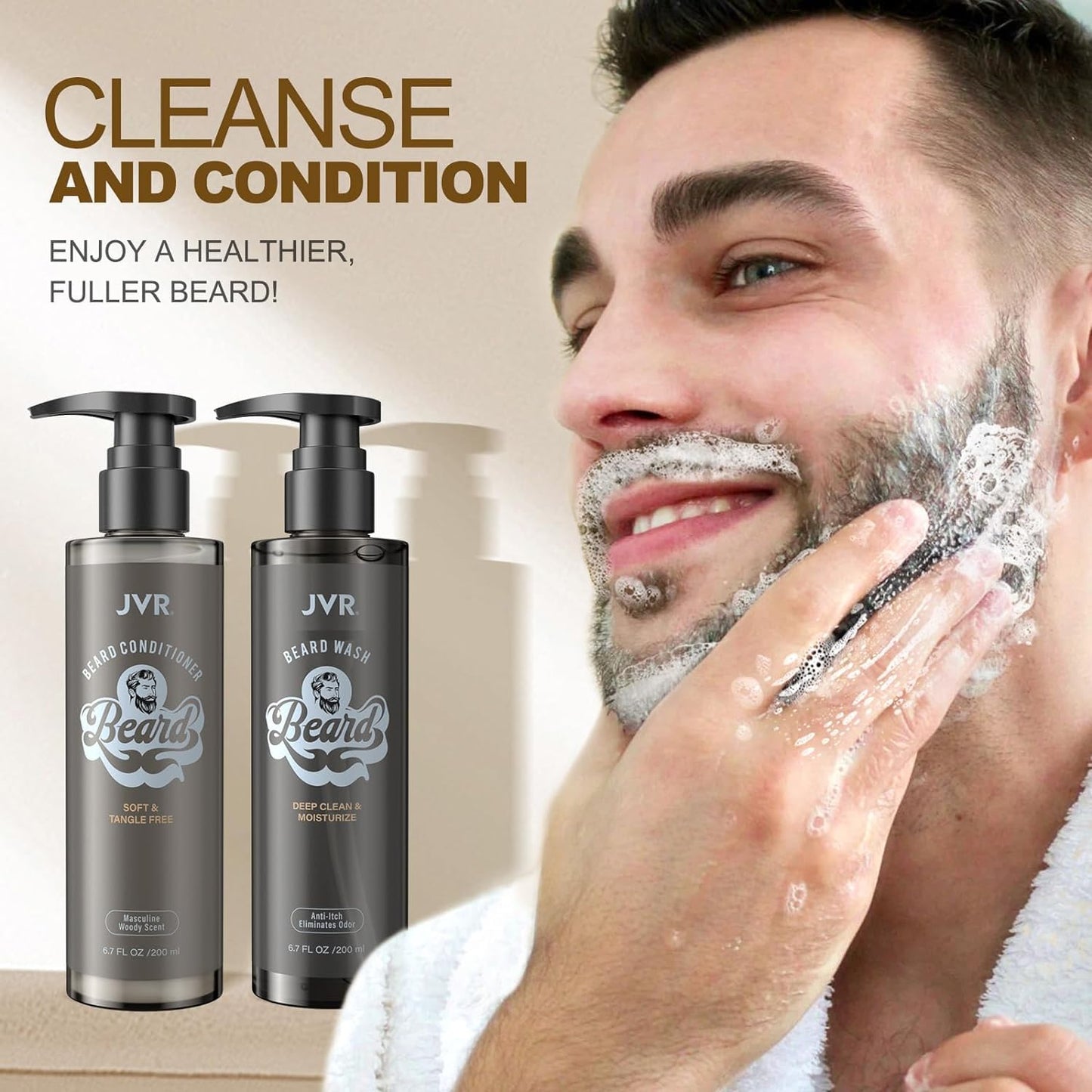 Beard Wash & Conditioner for Men | Organic Coconut & Aloe Formula - 6.7oz, Reduces Frizz & Softens Coarse Beards