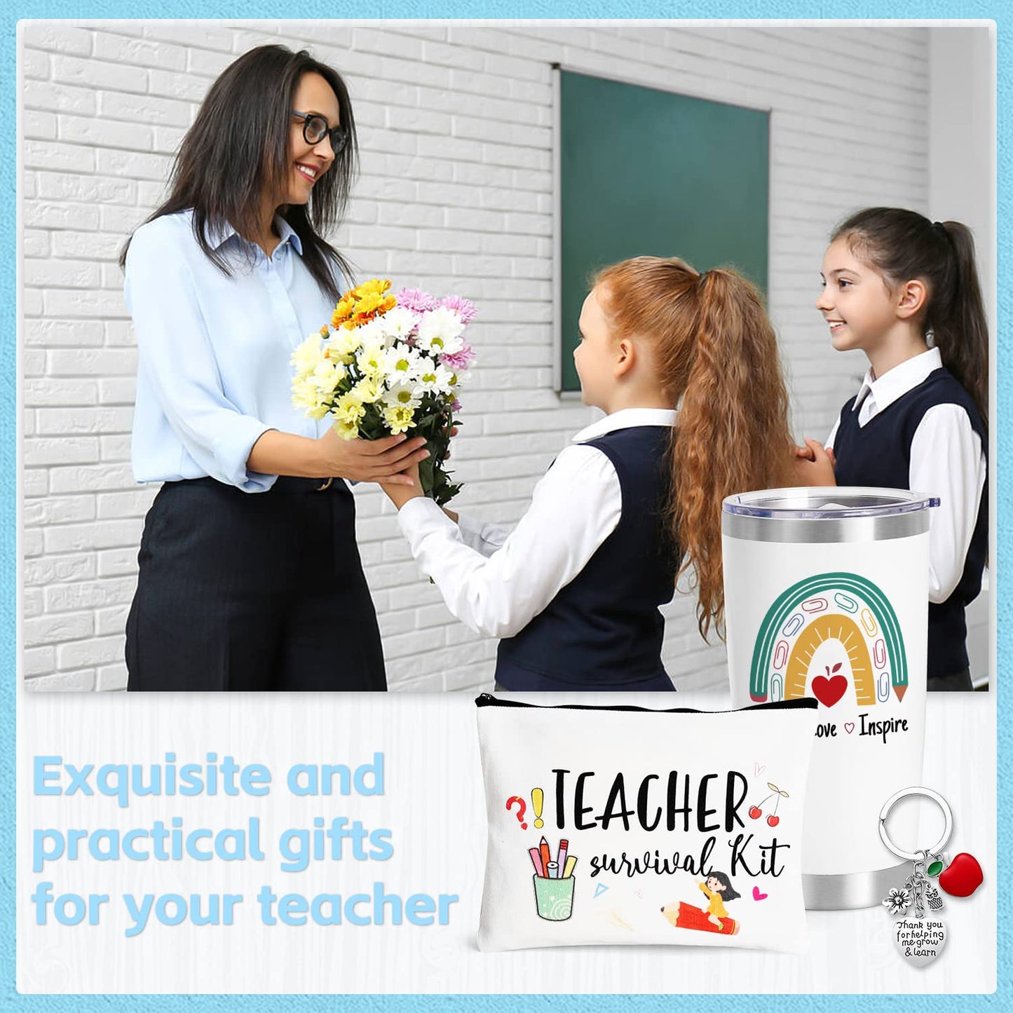 UAREHIBY 12 PCS Teacher Appreciation Gifts in Bulk,20 OZ Wine Tumbler Thank You Gifts for Women Men,Teacher Appreciation Week Gift with Keychain,Best End of Year Gift with Cosmetic Bag