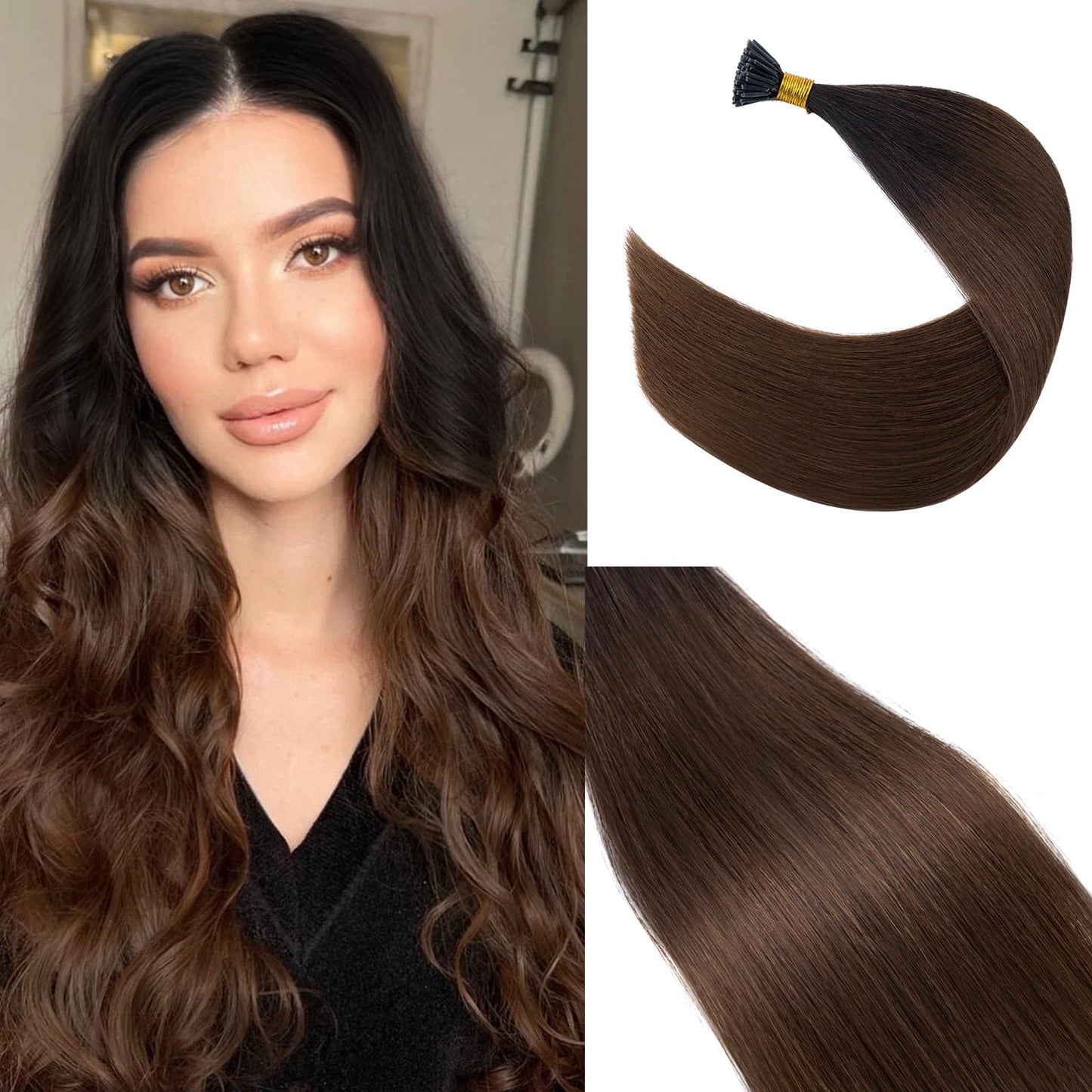 Rich Choices I Tip Hair Extensions Human Hair,100 Strands 0.5g/Strands,100% Real Remy Human Hair Extension Pre Bonded Keratin Stick In Hair Extensions Hair Piece For Women 18 Inch #1 Jet Black