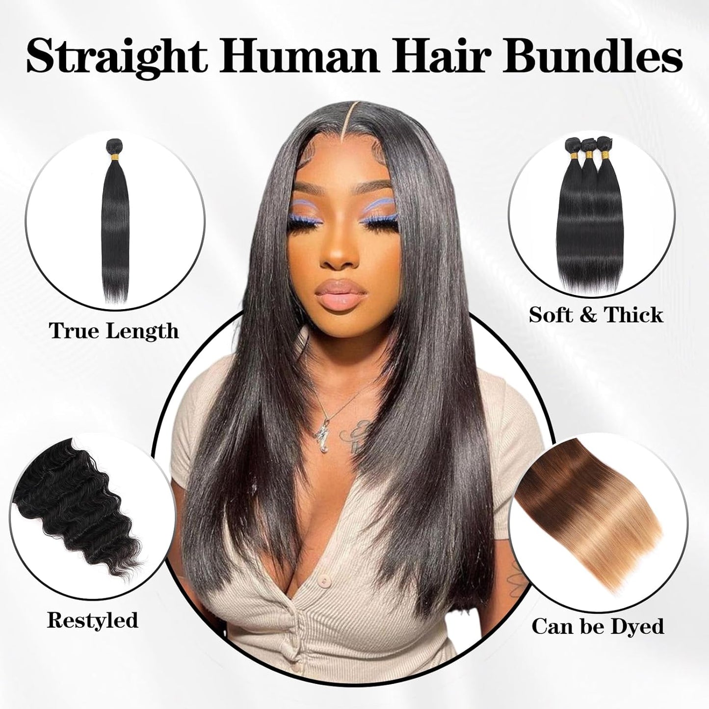 Virgin Straight Hair Bundles - 18 Inch Unprocessed Remy Human Hair | Natural Black Weave Extensions for Women
