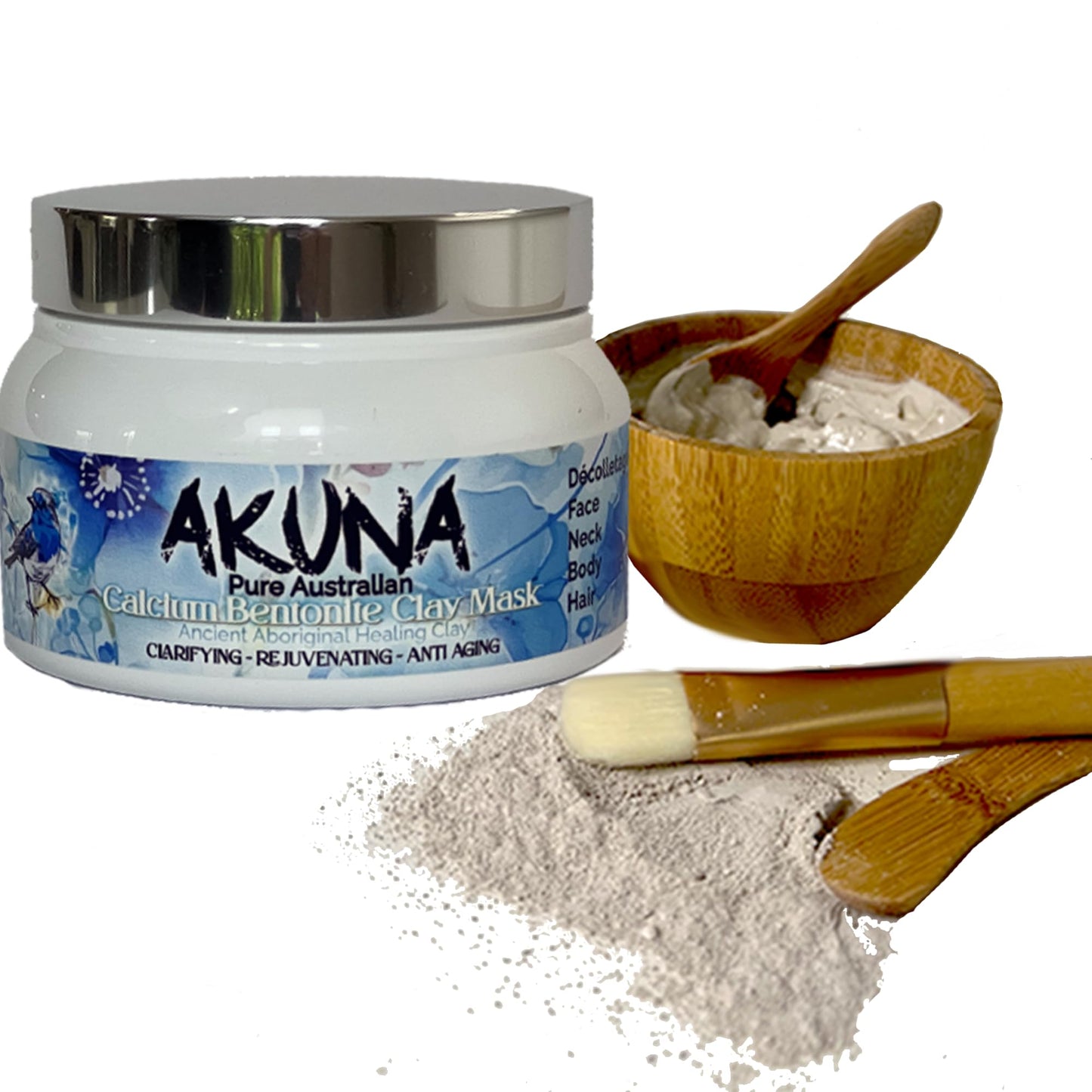 AKUNA Ancient Australian Healing Clay, Calcium Bentonite Clay Mask Powder- Essential Facial Skincare for Detox, Rejuvenating, Anti-Wrinkle, Blackhead removal and Blemish Control