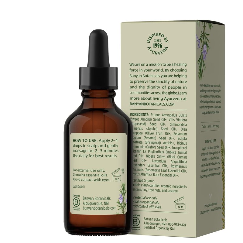 Banyan Botanicals Hair Serum – Ayurvedic Herbal Oil for Scalp Care & Healthy Hair Growth – with Organic Amla, Rosemary & Castor Oil – 2 fl oz – Vegan Non-GMO Sustainably Sourced