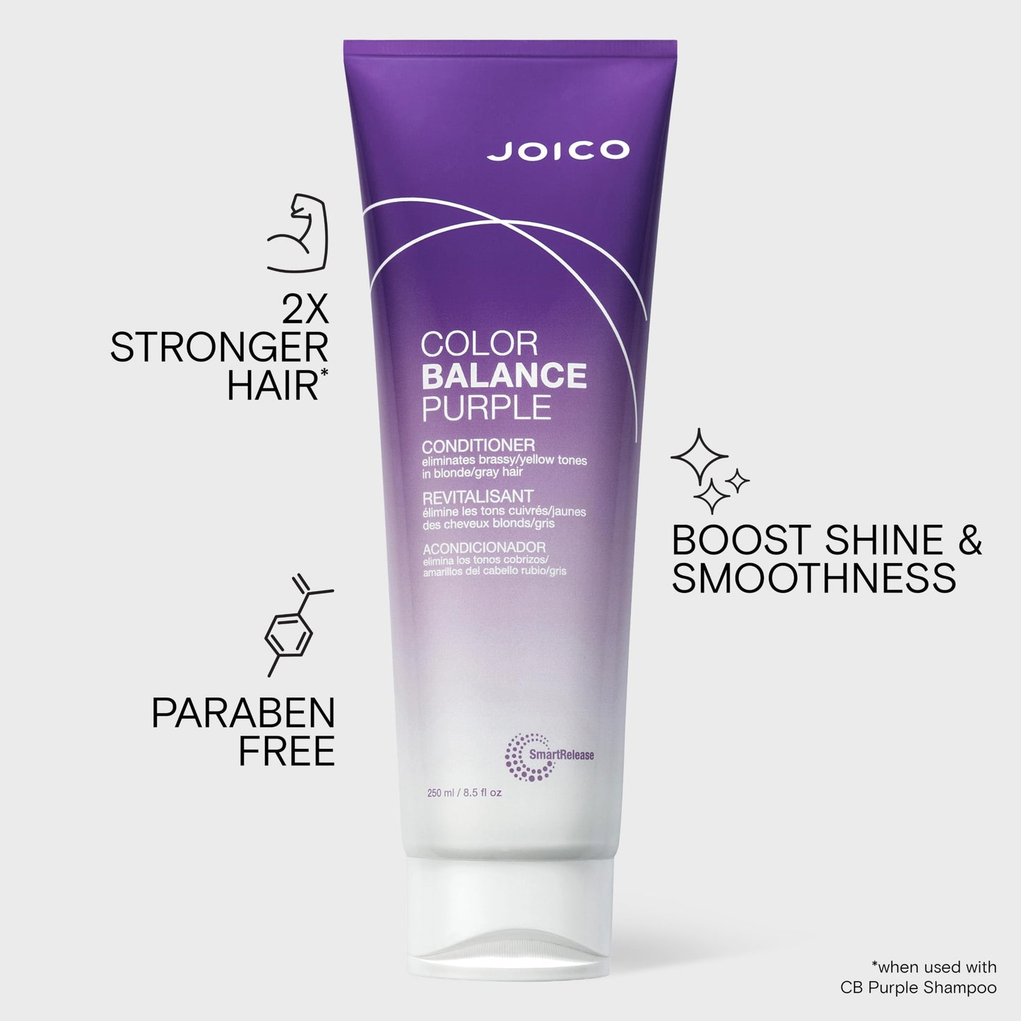 Joico Color Balance Purple Conditioner | For Cool Blonde, Gray Hair | Eliminate Brassy Yellow Tones | Boost Color Vibrancy & Shine | UV Protection | With Rosehip Oil & Green Tea Extract | 8.5 Fl Oz