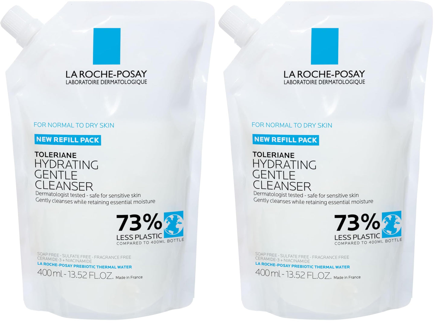 La Roche-Posay Toleriane Hydrating Gentle Face Cleanser, Hydrating With Niacinamide + Ceramides, Daily Face Wash For Dry-Skin To Normal Skin, Sensitive Skin Tested, Fragrance Free, (Pack of 2)