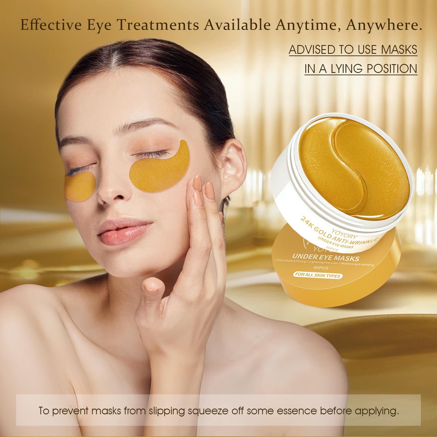 YOYORY Under Eye Patches for Dark Circles & Puffy Eyes-60 Hydrogel Eye Mask Patches with Caffeine, Collagen, Hyaluronic Acid- Anti Wrinkle Smile Line Patches, Self Care Gifts for Women,Rose Gold