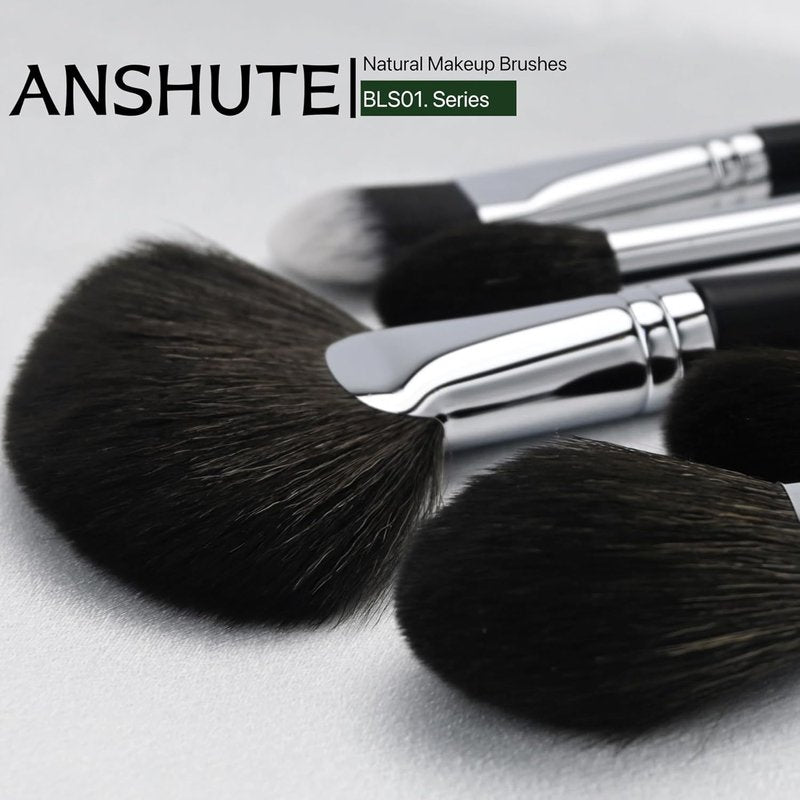 5-Piece Natural Goat Hair Makeup Brush Set - Super Soft Face Brushes for Powder, Blush, Contour | Labeled Handles