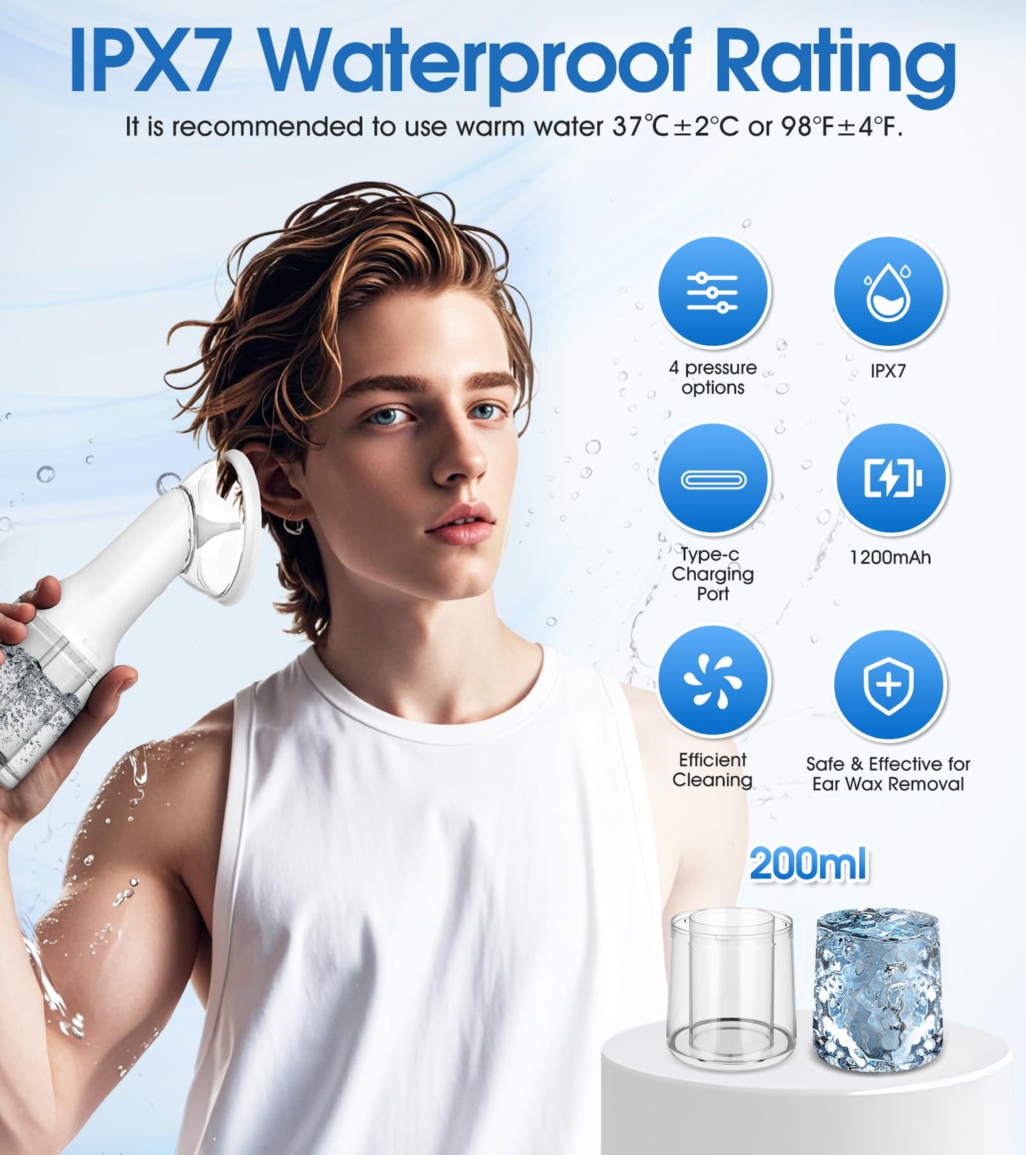 Upgraded Automatic Ear Wax Removal Kit with Waste Tank,USB Electric Ear Cleaner Earwax Removal Reusable Safe Irrigation Ear Washer Flushing System Tool with 4 Cleaning Modes IPX7 Waterproof-White