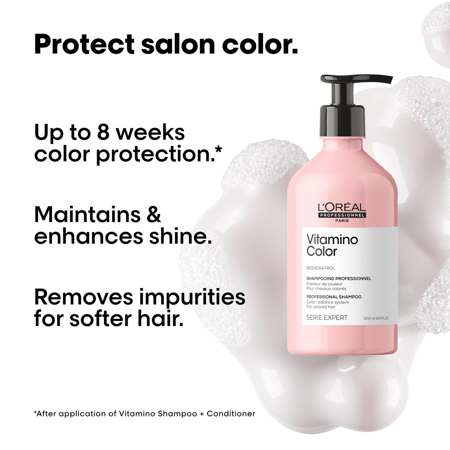 L'Oréal Professionnel Paris Vitamino Color Shampoo - Protects & Preserves Hair Color, Prevents Damage, Adds Vibrancy & Enhances Shine, 16.91 Fl Oz