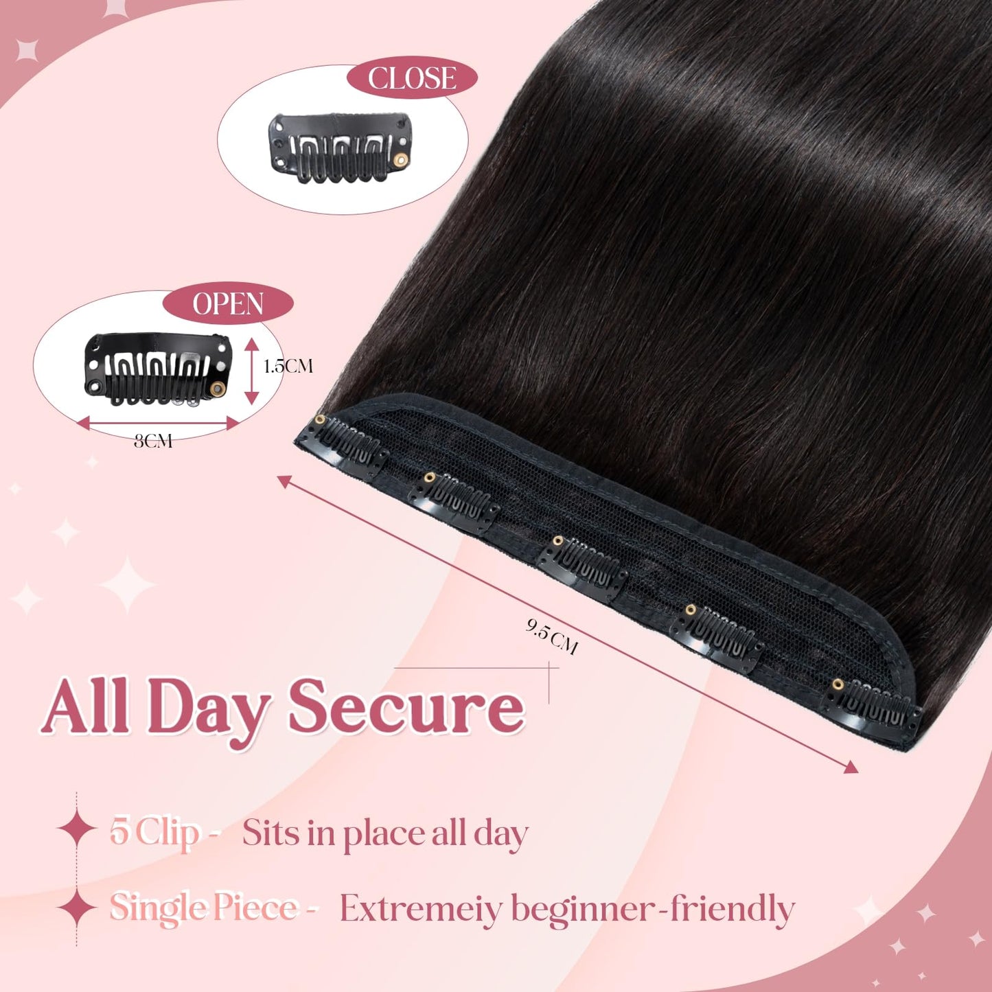 SEGOHAIR Clip In Hair Extensions for women One Piece 5 Clips Real Human Remy Hair Extension Long Straight Hairpieces for women 18 Inches #1B Natural Black