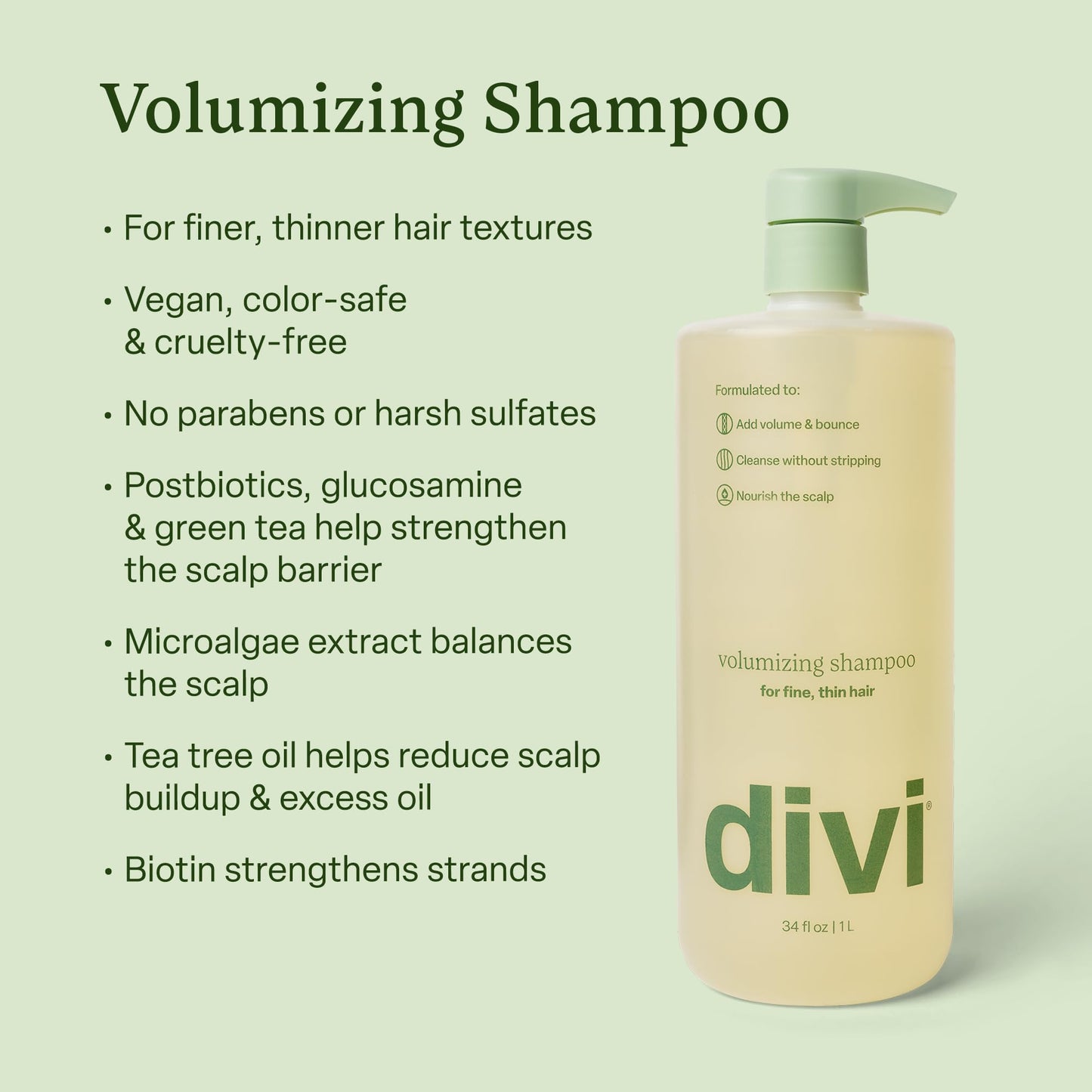 divi Volumizing Shampoo for Fine, Thin Hair with Postbiotics | 34 fl oz