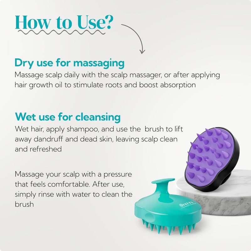 HEETA Hair Scalp Massager Shampoo Brush - Soft Silicone Bristles for Dandruff Removal | Waterproof, 2 Pack (Green & Black)