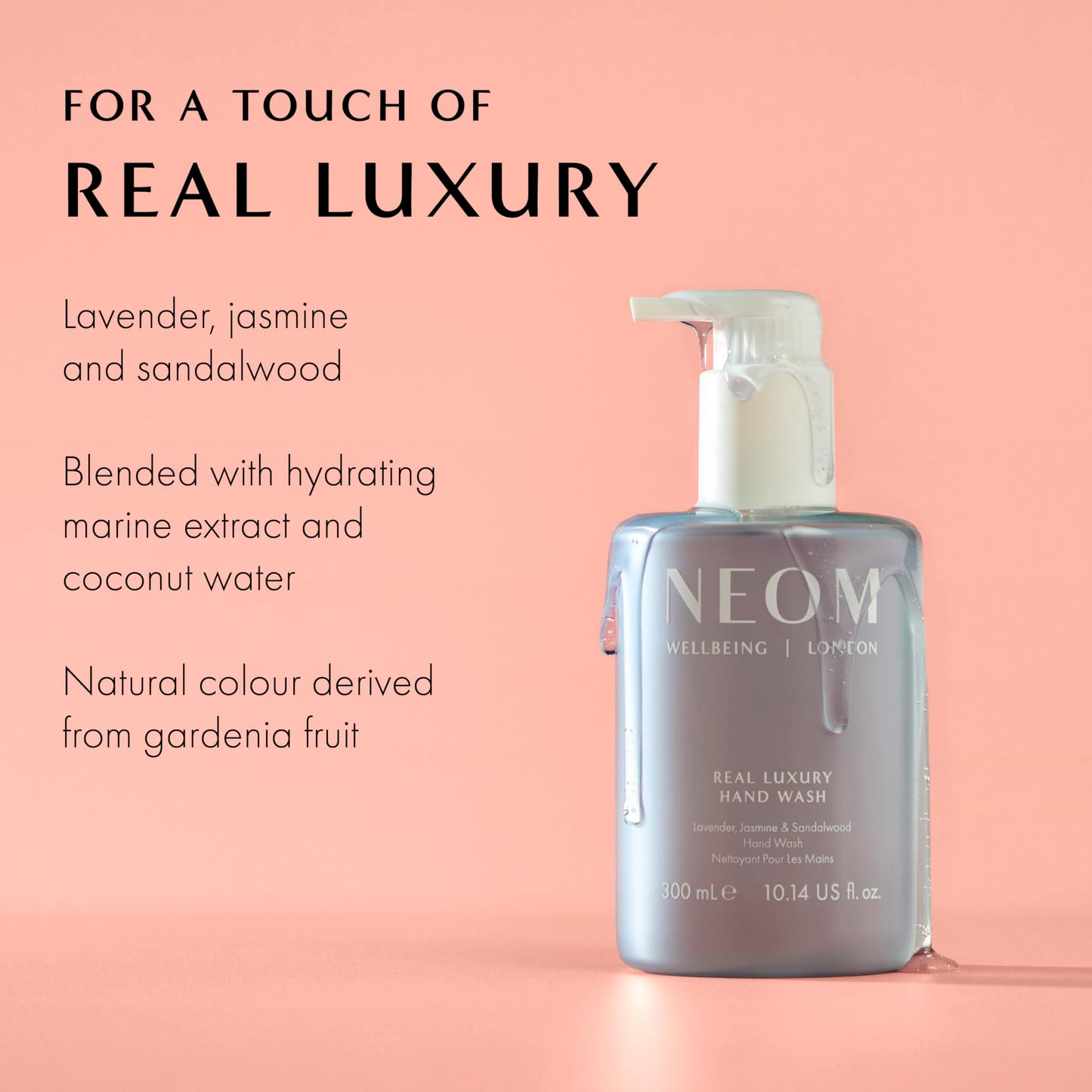 Neom Real Luxury Hand Wash Refill, 600ml I 24 essential oils, including lavender, jasmine and sandalwood I 100% recyclable 600ml refill pouch I Cleanse, Soften and Replenish