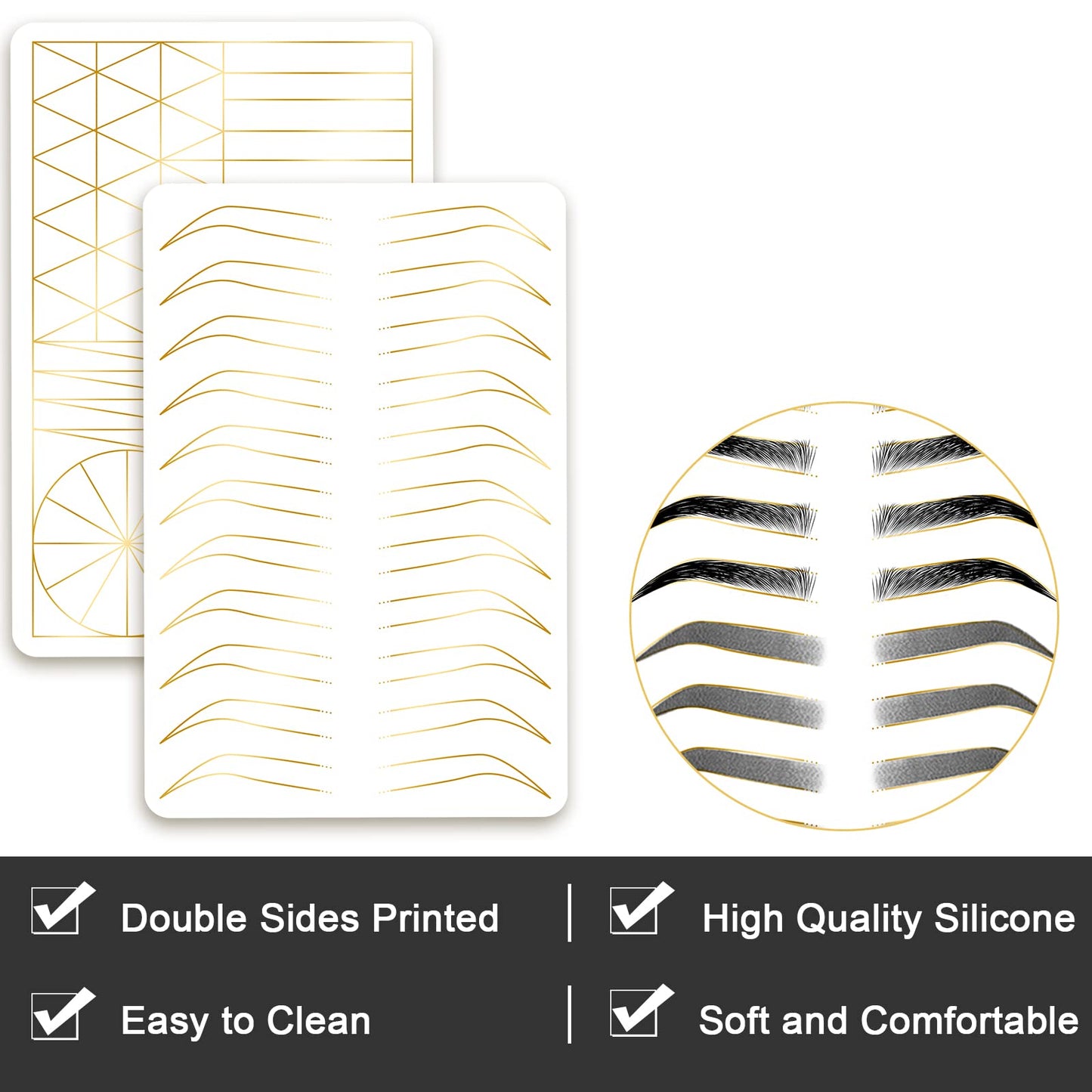 Guapa Silicone Eyebrow Practice Skin Ombre Powder Brows Fake Skin Sheet Double Sides Microblading Practice Skin for Tatto Artists and Beginners (3pcs White Brow Skin with Golden Outline)