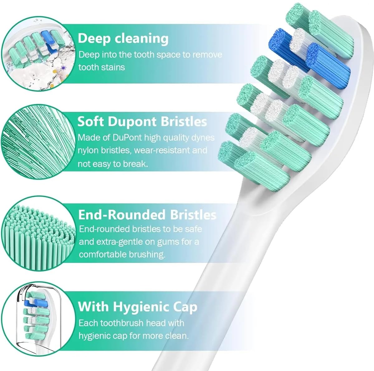 Replacement Toothbrush Heads Compatible with Philips Sonicare and More Click-on Handles 8 Pack White