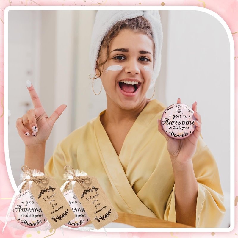 100 Sets 2.76" Inspirational Compact Mirrors Bulk Mother's Day Appreciation Gifts Small Pink Pocket Purse Makeup Mirror Souvenir Bag for Stuffer Items Women Graduation Quinceanera Employee (Awesome)