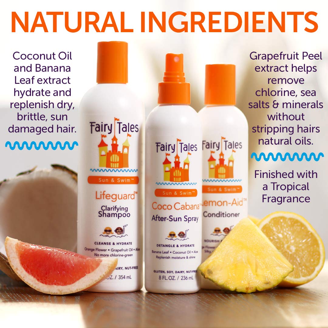 Fairy Tales Sun & Swim Lifeguard Kids Clarifying Shampoo - Chlorine Removal Swim Shampoo for Kids - Removes Green Pool Tones, Sea Salt & Mineral Buildup - Citrus Scent - 32 oz