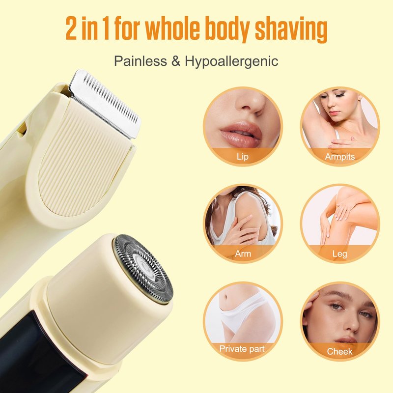 Bikini Trimmer for Women - Painless Electric Razors for Silk Skin,Cordless Body Shaver for Trip, IPX7 Waterproof Dual Head Khaki