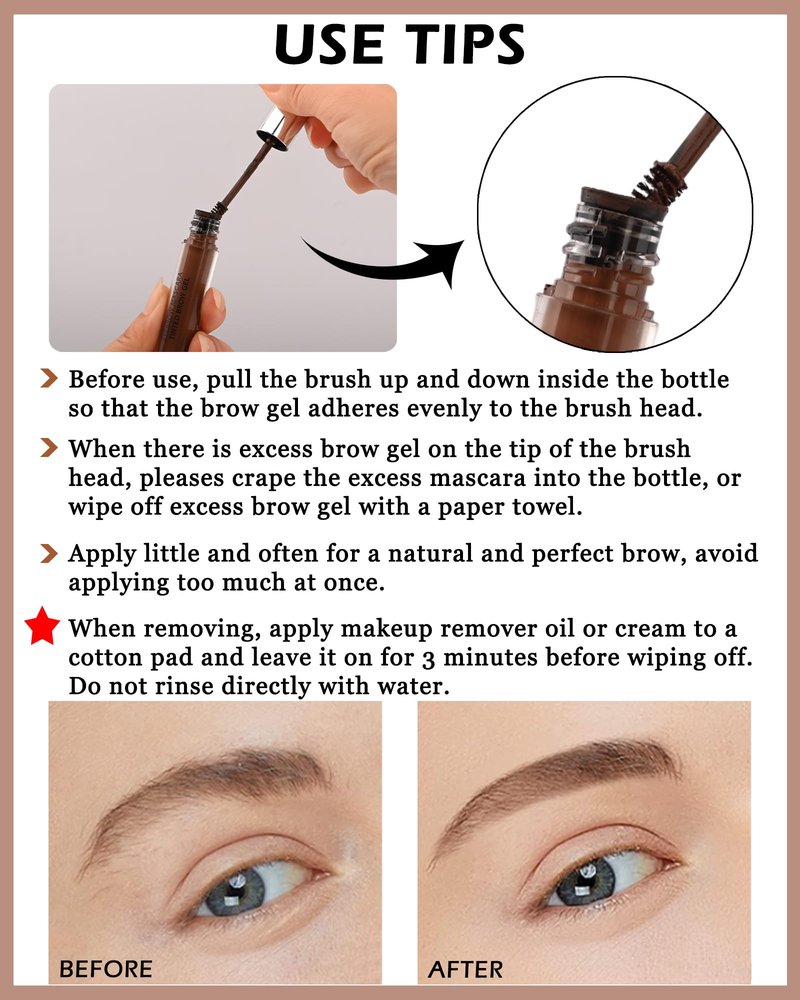 Waterproof Tinted Brow Gel - Long Lasting, Smudge-Proof Liquid Eyebrow Makeup - Volumizing Enhance Eyebrow Mascara for Women - With Brow Razor Brush - 02 Auburn