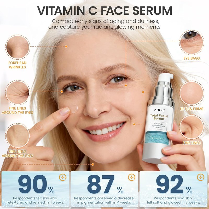 Vitamin C Serum for Face - Super Hydrating with Hyaluronic Acid & Peptide Complex | Lightweight Daily Essence for All Skin Types - 1 Oz