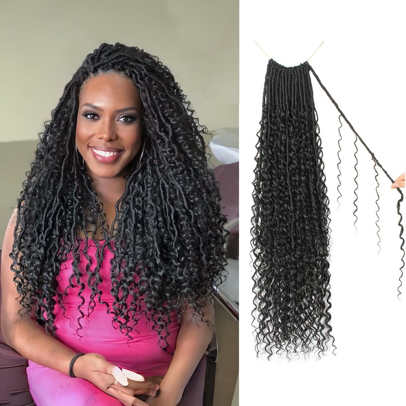 Goddess Locs Crochet Hair - 18 Inch Faux Locs with Curly Ends | 8 Packs Bohemian Hair for Black Women