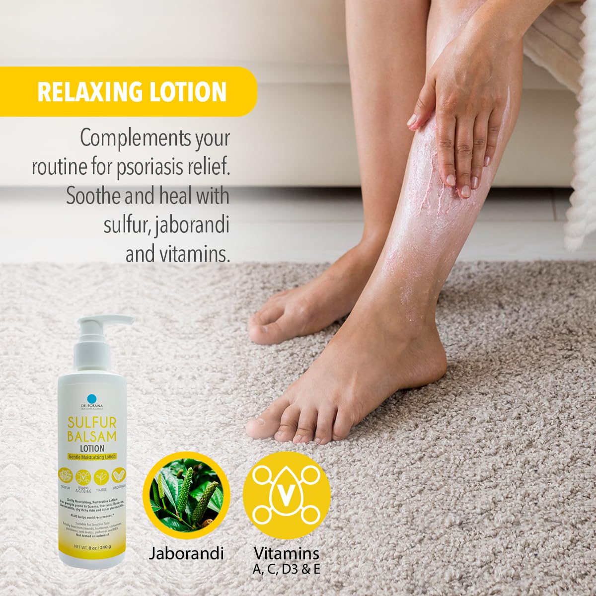 Dr. Robaina Sulfur Balsam Lotion - Lightweight Moisturizer for Dry, Itchy Skin - Calms Redness & Locks Hydration | 8 fl oz, USA Made