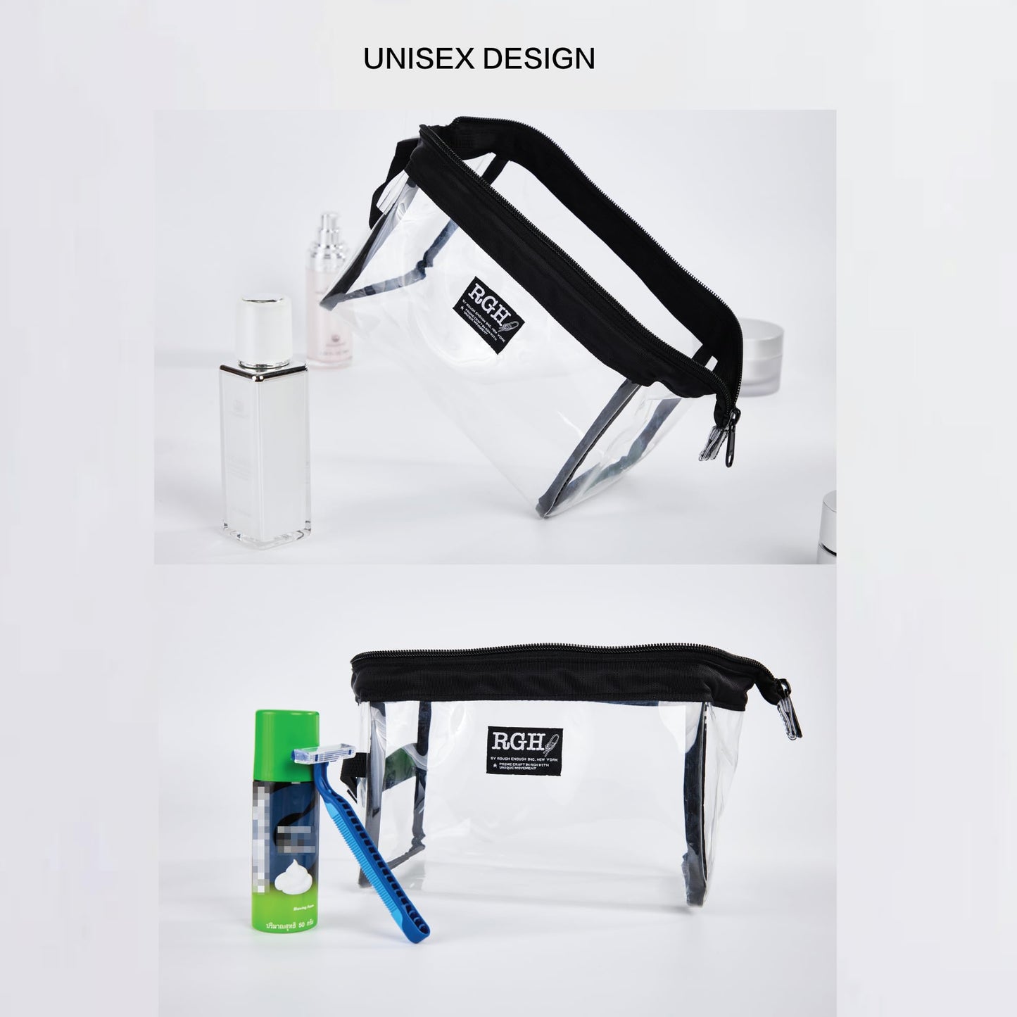 Rough Enough Clear Toiletry Bags for Traveling Leakproof Shaving Kit Cosmetic Organizer Bag for Women Men