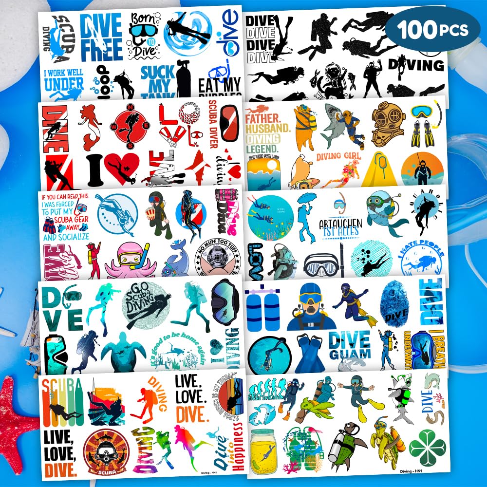Cool Scuba Diving Temporary Tattoos - 96PCS Ocean-Themed Stickers for Summer Beach Parties | Fun Gifts for Kids