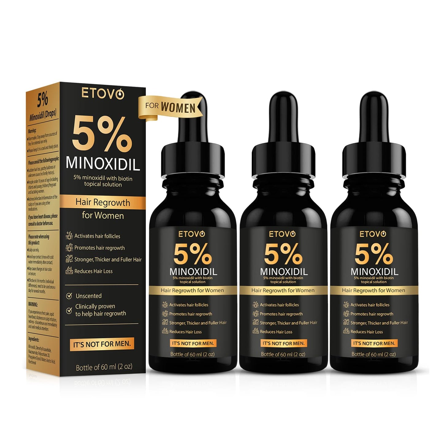 5% Minoxidil for Women Hair Growth Serum Topical Minoxidil Hair Regrowth Thicker Prevent Hair Loss for Thickening Longer Fuller Healthier Hair 2.05oz