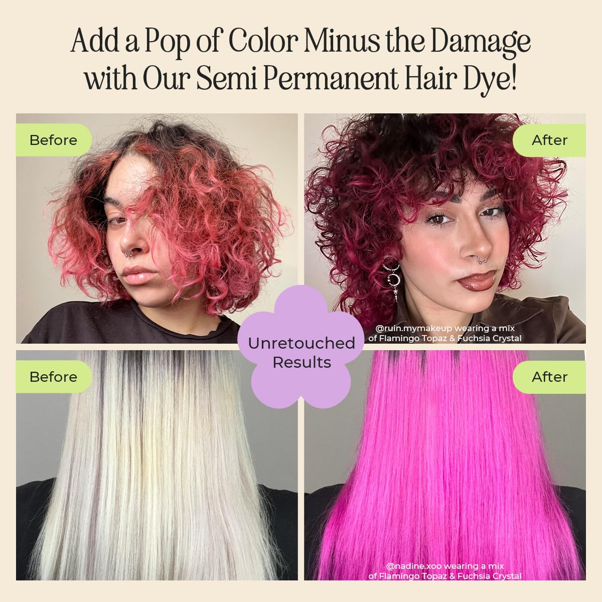 INH Hair Dye Set - Flamingo Topaz Pink & Royal Sapphire Blue | Vegan, Ammonia-Free, 6oz Color Duo