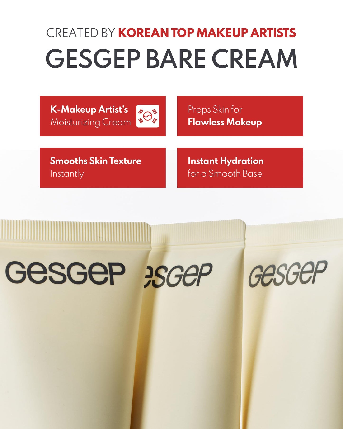 gesgep Bare Cream – Ceramide & Hyaluronic Acid Face Moisturizer for Dry & Sensitive Skin, Skin Barrier Repair + Makeup Primer, Stand-Up Tube with Flip Cap, K-Beauty, 2.82 oz