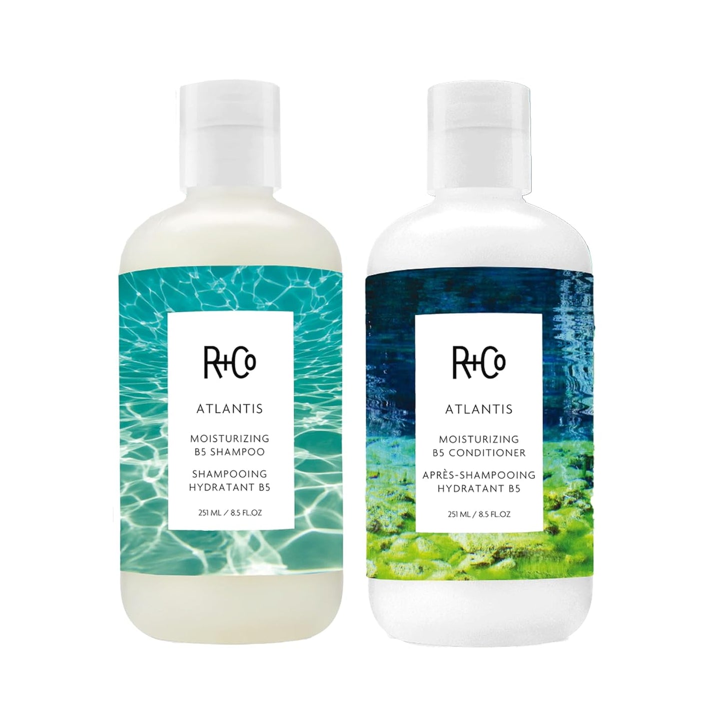 R+Co Atlantis Moisturizing B5 Shampoo & Conditioner Set - Deep Hydration for Dry, Damaged Hair | Vegan & Sulfate-Free, 8.5oz 2PK
