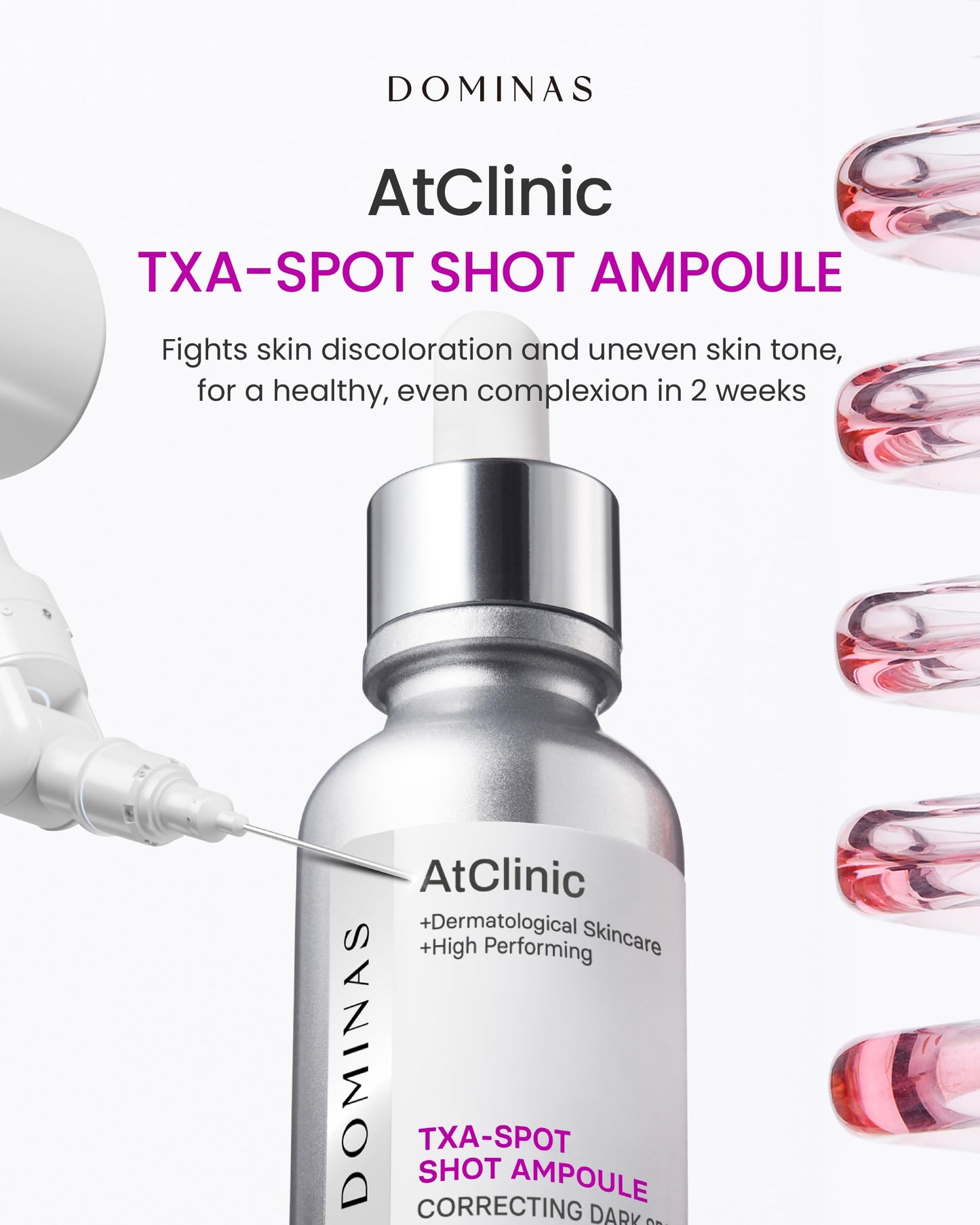 DOMINAS AtClinic TXA Spot Shot Serum - Dark Spot Corrector with Tranexamic Acid, 4% Niacinamide and Pink Vitamin B12, Hyperpigmentation, Uneven Skin Tone & Blemish Care, Korean Skincare, 1.01 fl oz